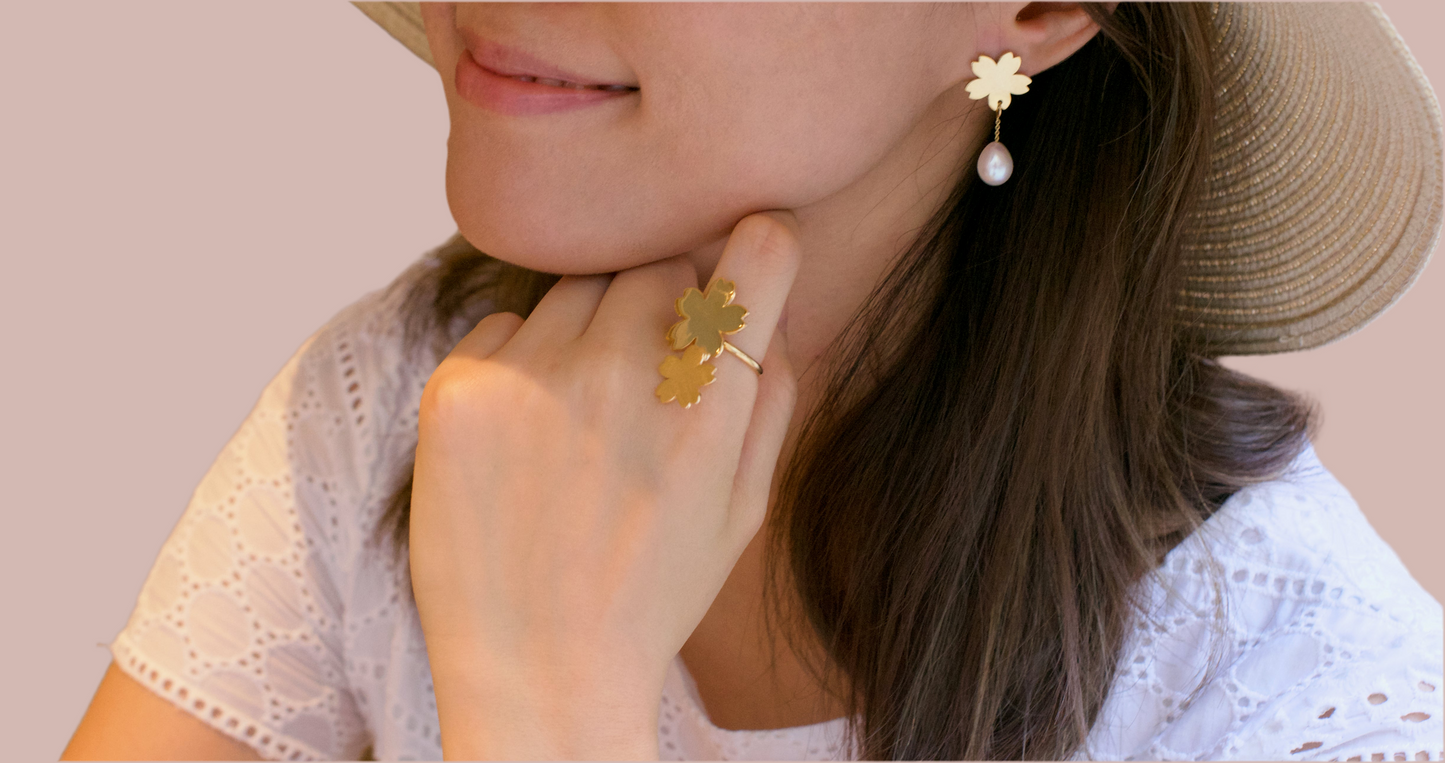 Sakura Pearl 18k Earrings Cherry Blossom Series Pearl Earrings