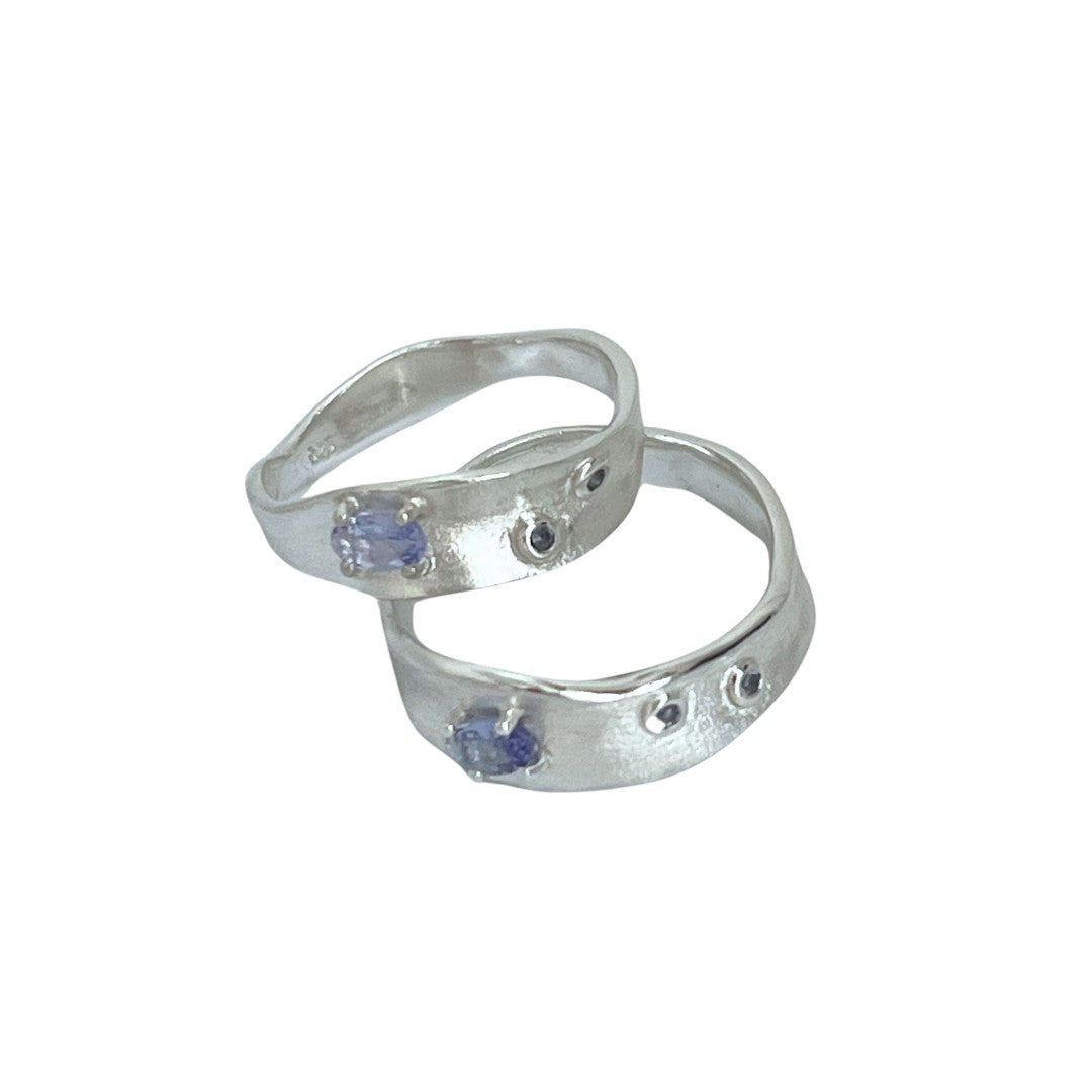 blue n white Tanzanite Wave Sterling Silver Ring  坦桑石銀戒指 M  Early-Bird Pre order