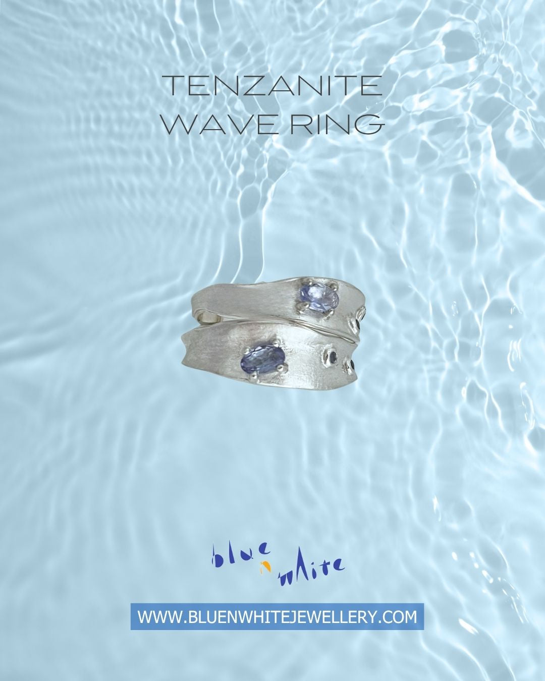 blue n white Tanzanite Wave Sterling Silver Ring  坦桑石銀戒指 M  Early-Bird Pre order