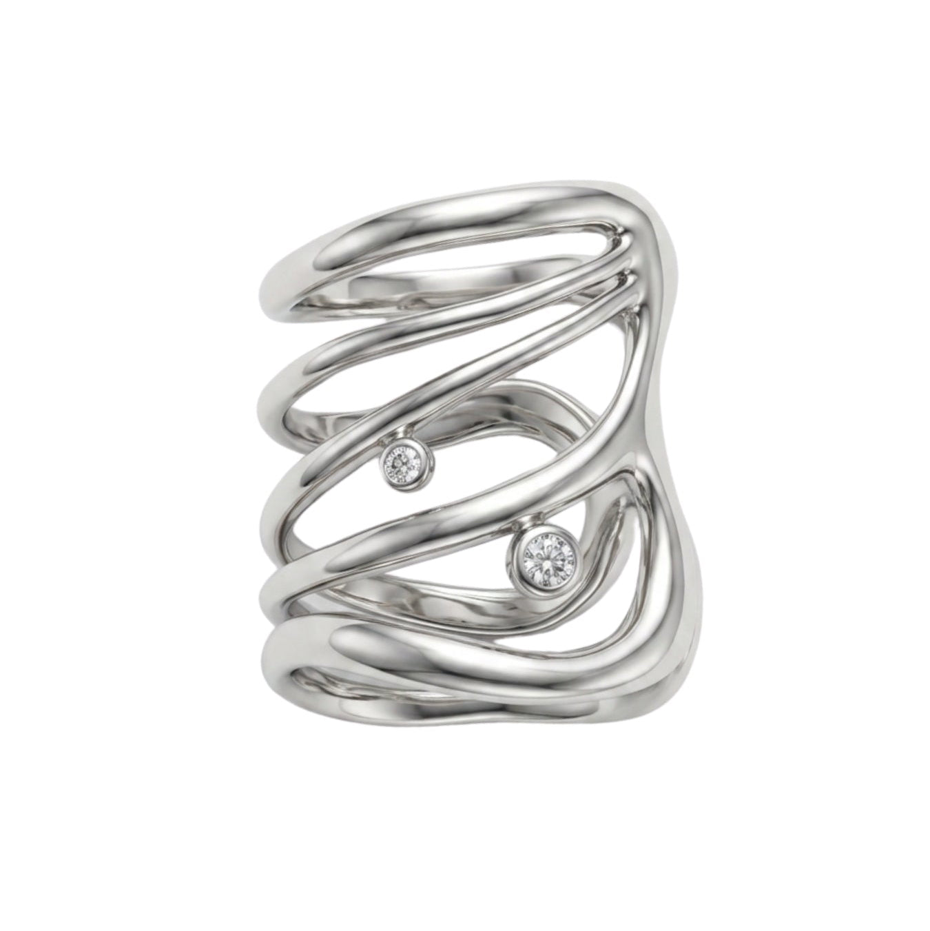Wave Collection Handcrafted 925 Silver Ring with White Sapphire | 浪花系列 白藍寶手工銀戒指
