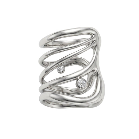 Wave Collection Handcrafted 925 Silver Ring with White Sapphire | 浪花系列 白藍寶手工銀戒指